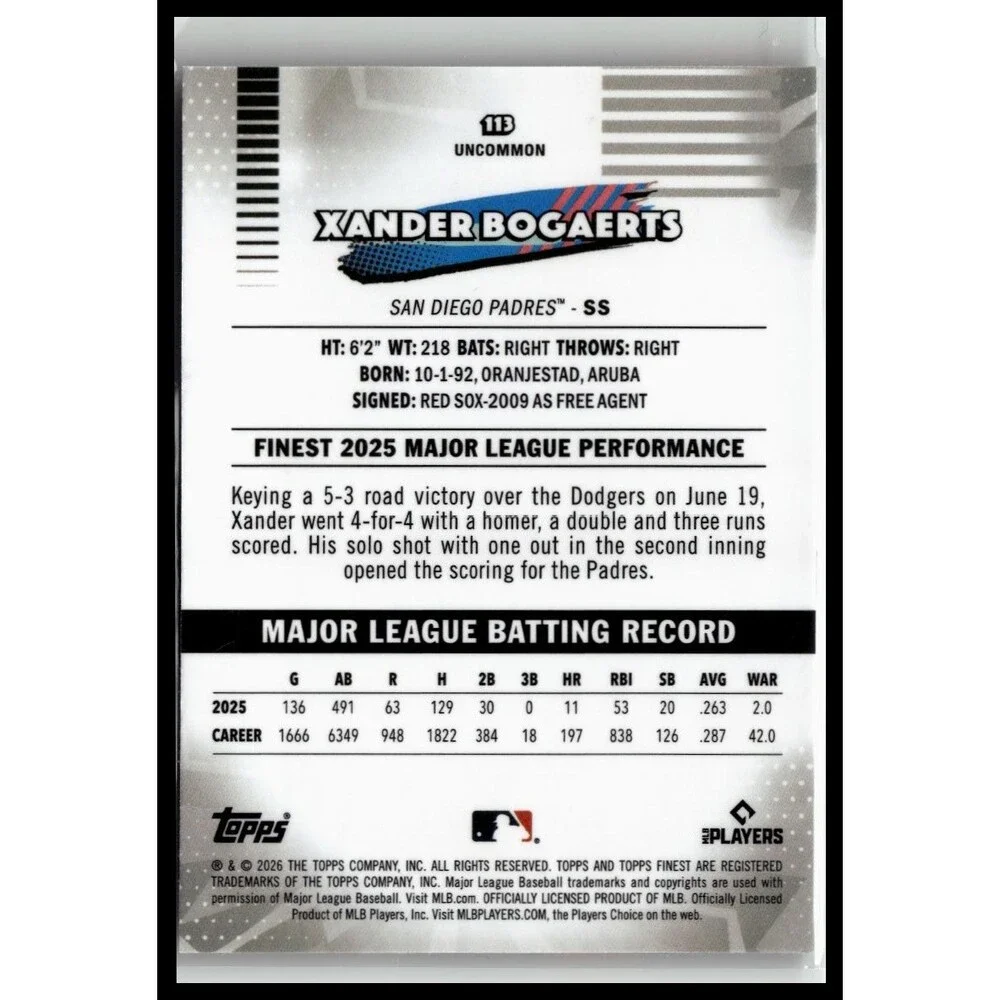 2026 Topps Finest Xander Bogaerts 113 Geometric Refractors Padres Uncommon